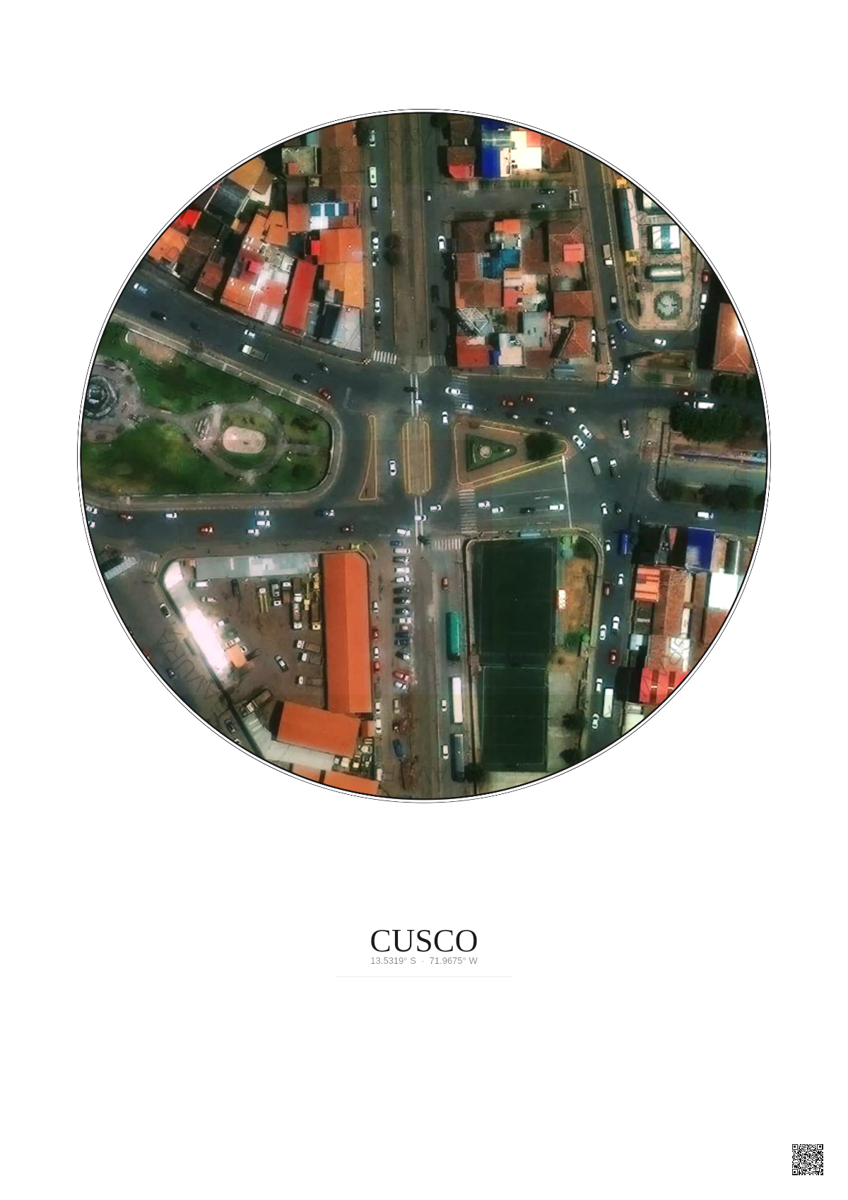 Affiche Cusco – Poster vue satellite 0.1km Couleur | Gravura – Fond clair