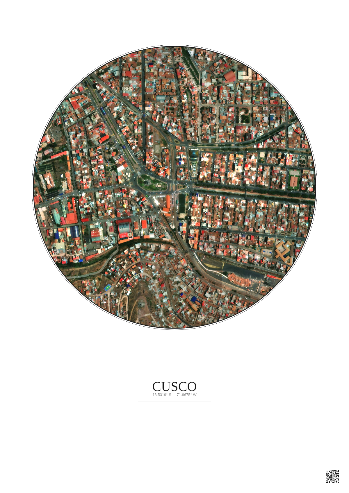 Affiche Cusco – Poster vue satellite 0.5km Couleur | Gravura – Fond clair