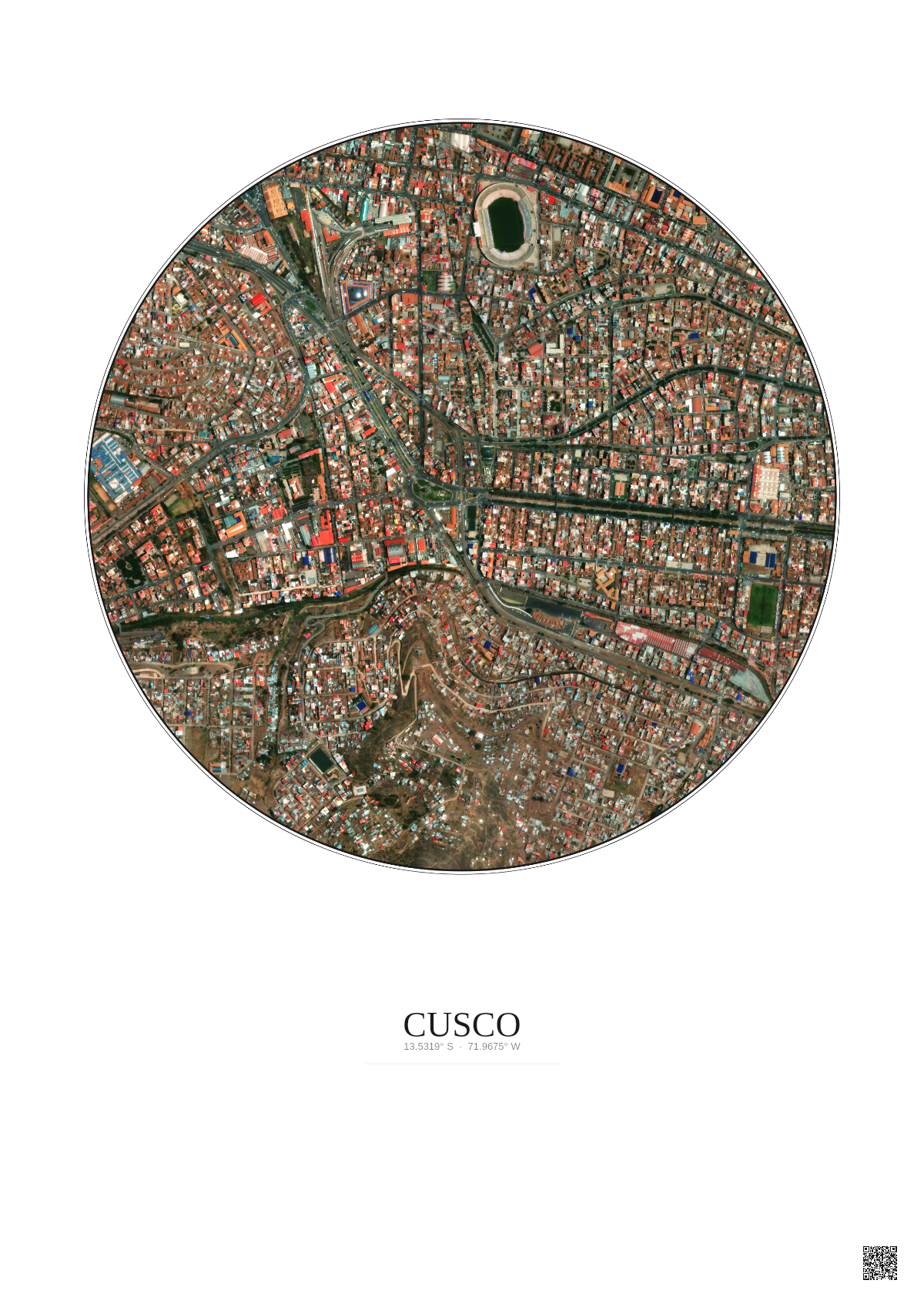 Affiche Cusco – Poster vue satellite 1km Couleur | Gravura – Fond clair