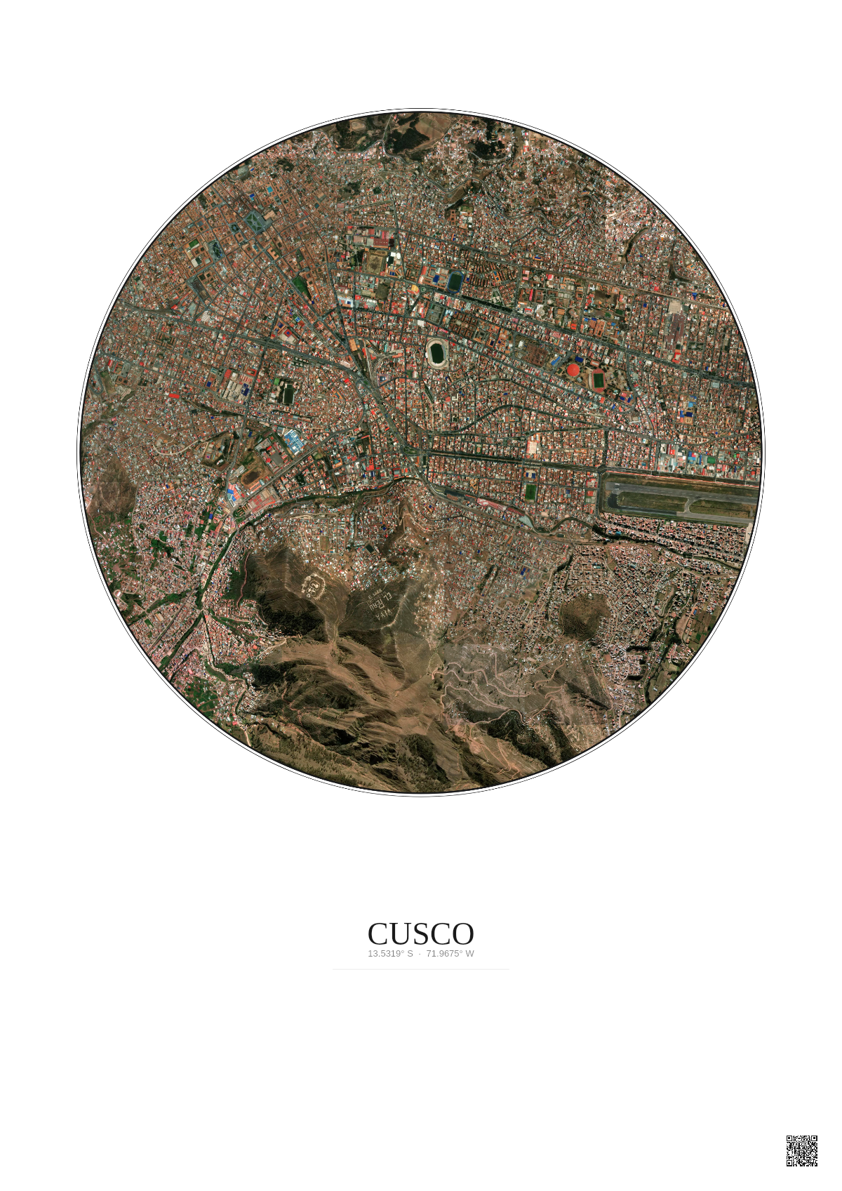Affiche Cusco – Poster vue satellite 2.5km Couleur | Gravura – Fond clair