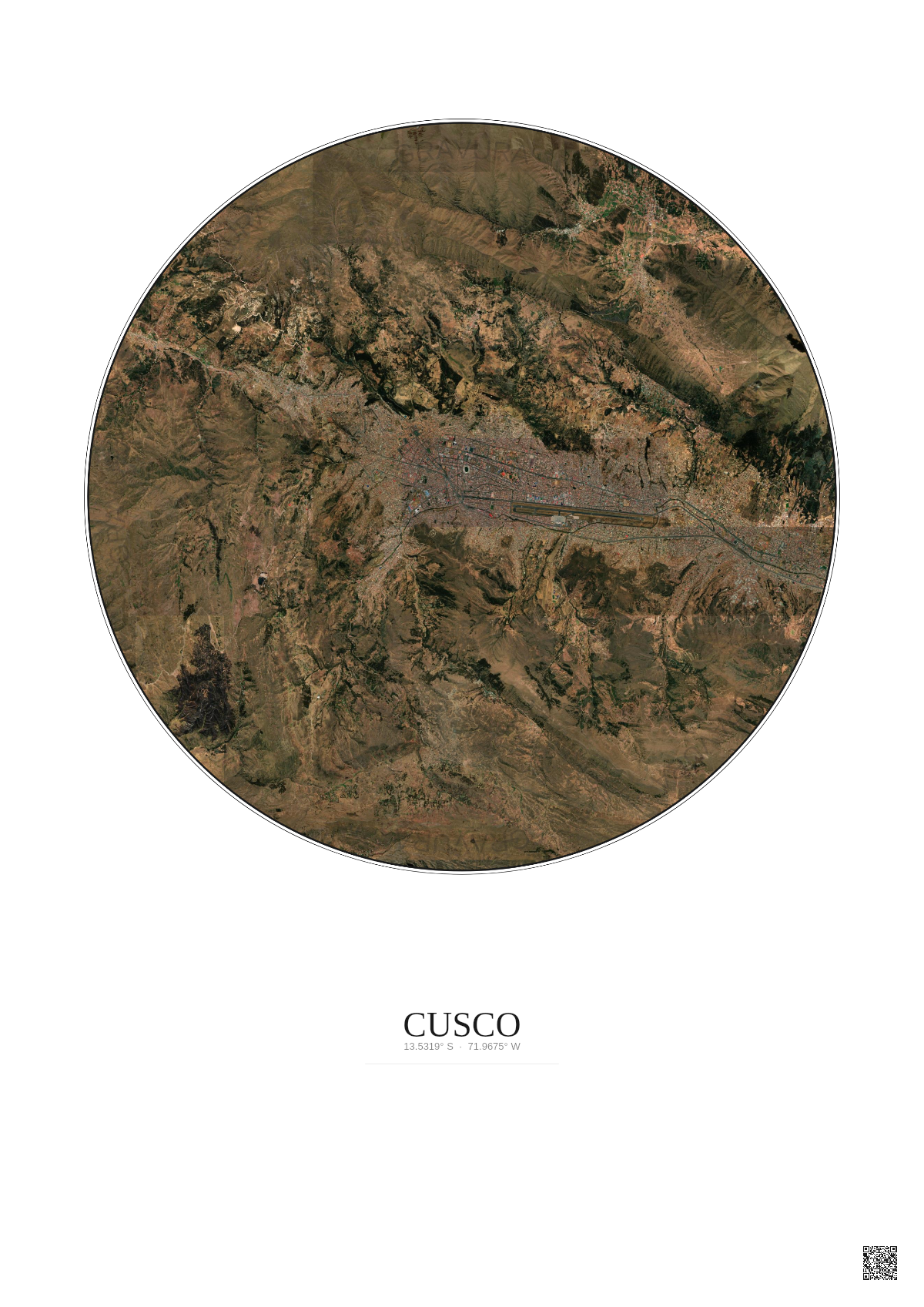 Affiche Cusco – Poster vue satellite 10km Couleur | Gravura – Fond clair