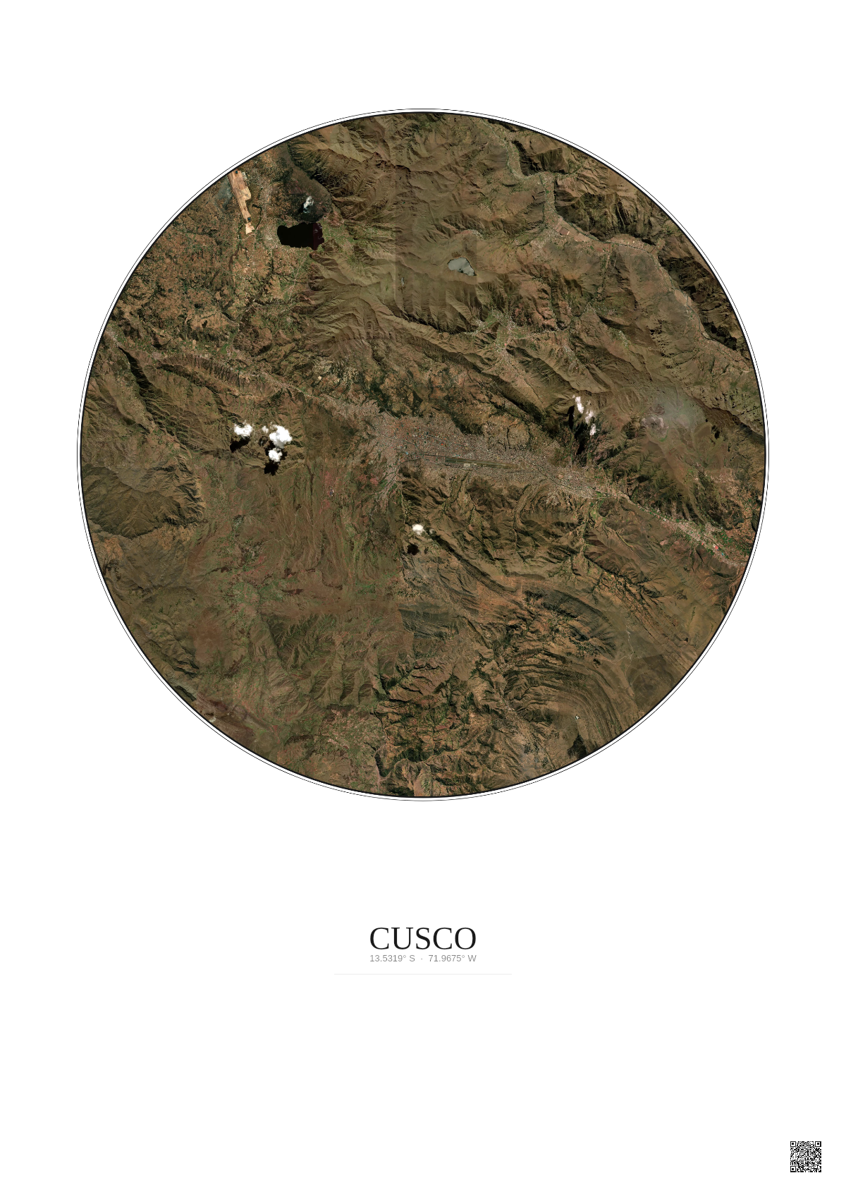 Affiche Cusco – Poster vue satellite 20km Couleur | Gravura – Fond clair
