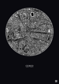 Affiche Cusco – Poster vue satellite 1km N&B | Gravura – Fond foncé