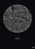 Affiche Cusco – Poster vue satellite 20km N&B | Gravura – Fond foncé