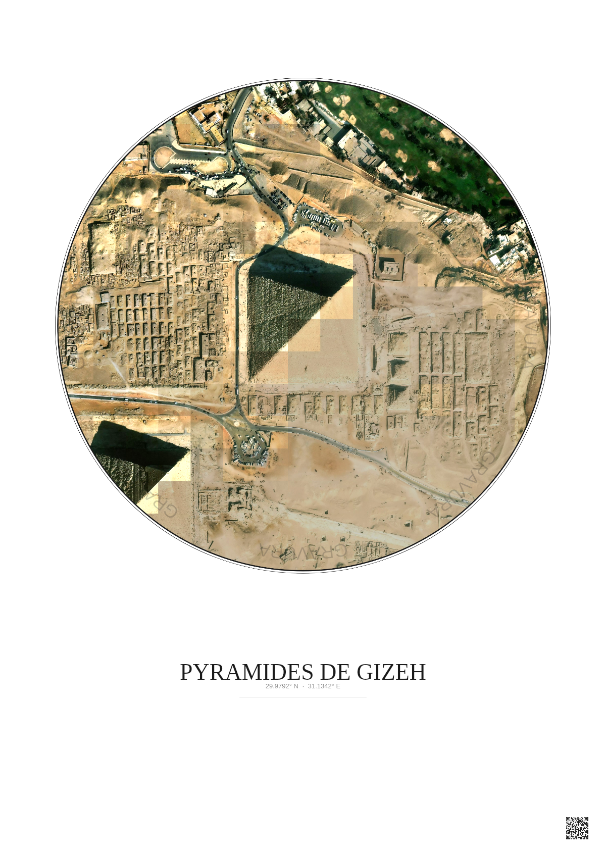 Affiche Pyramides De Gizeh – Poster vue satellite 0.5km Couleur | Gravura – Fond clair