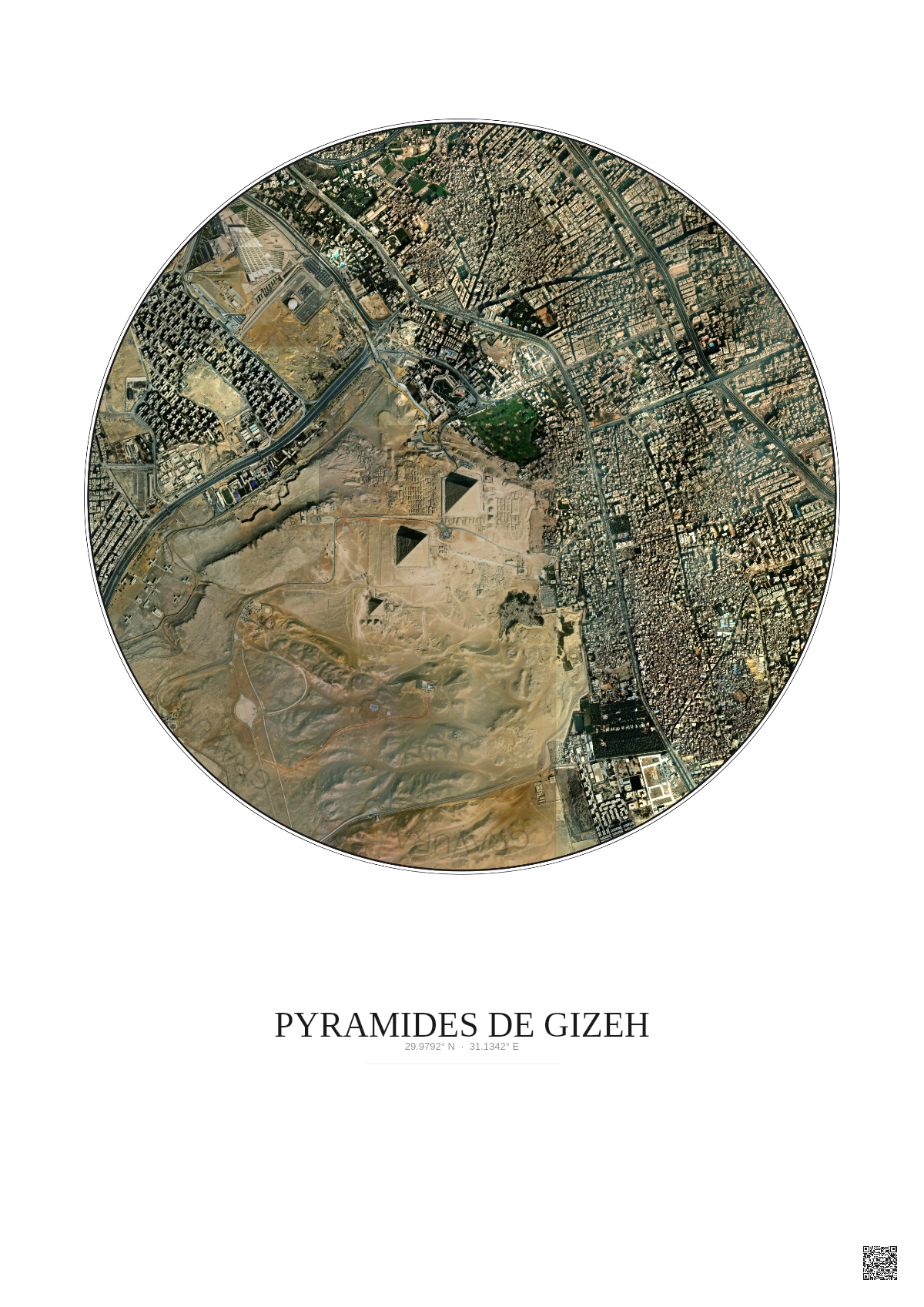 Affiche Pyramides De Gizeh – Poster vue satellite 2.5km Couleur | Gravura – Fond clair
