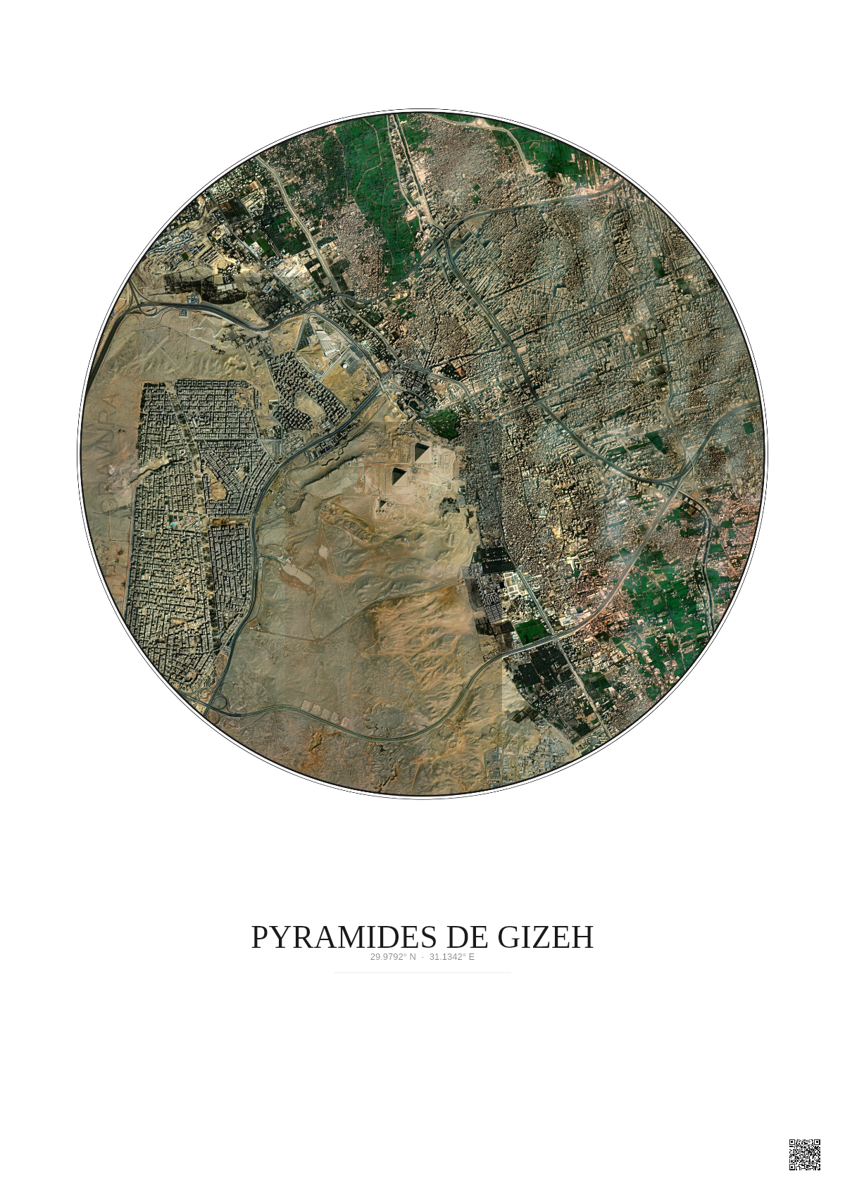 Affiche Pyramides De Gizeh – Poster vue satellite 5km Couleur | Gravura – Fond clair
