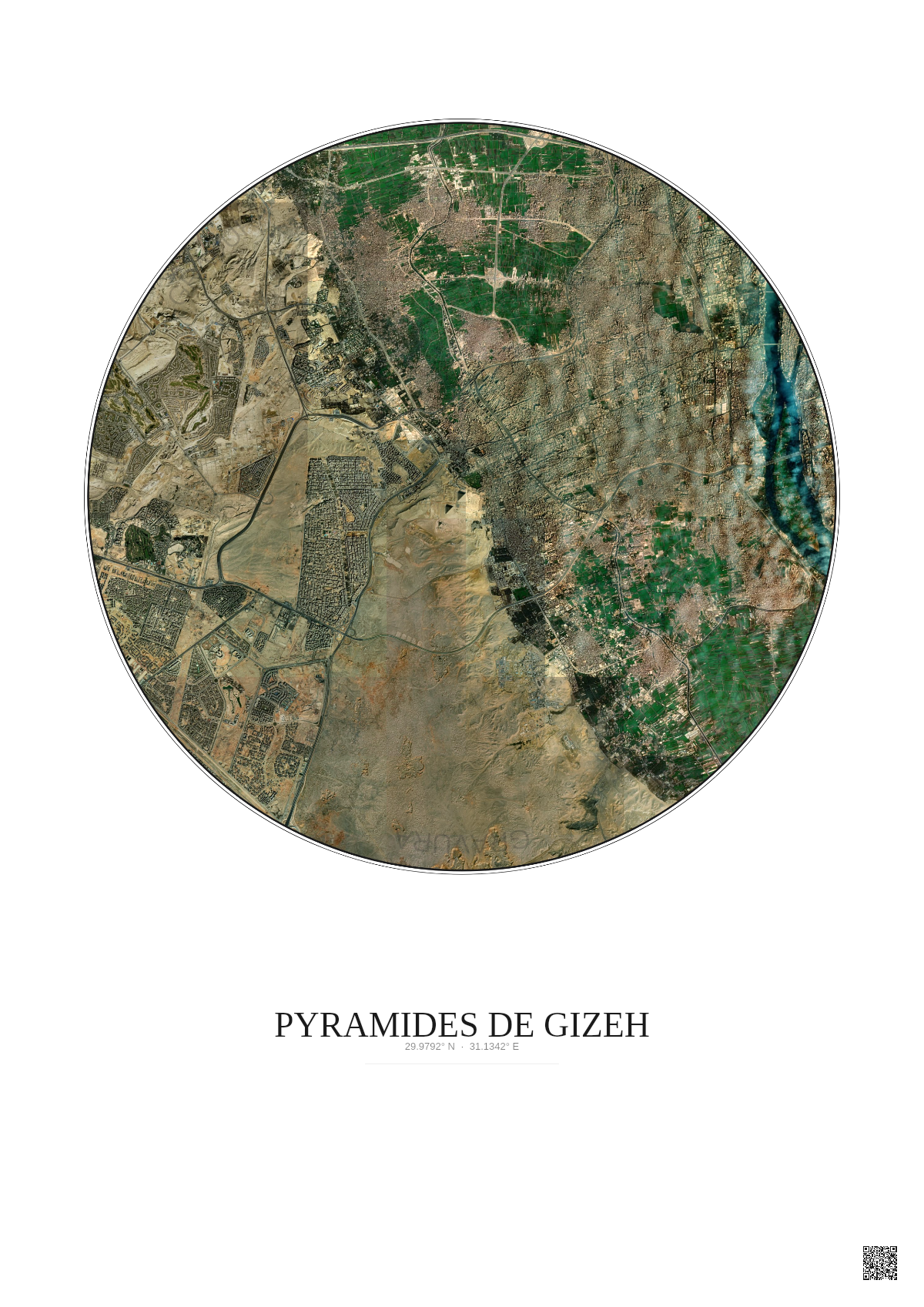 Affiche Pyramides De Gizeh – Poster vue satellite 10km Couleur | Gravura – Fond clair