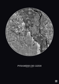 Affiche Pyramides De Gizeh – Poster vue satellite 20km N&B | Gravura – Fond foncé