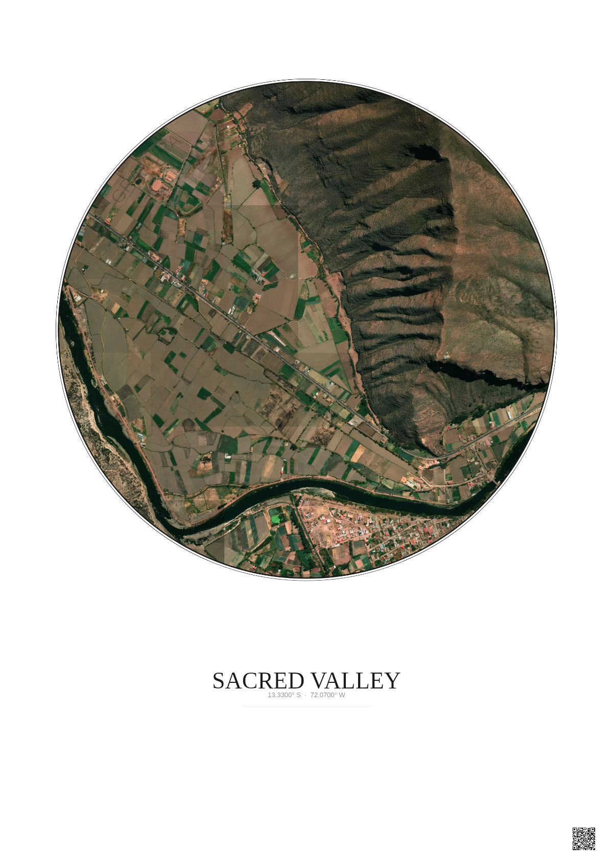 Affiche Sacred Valley – Poster vue satellite 1km Couleur | Gravura – Fond clair