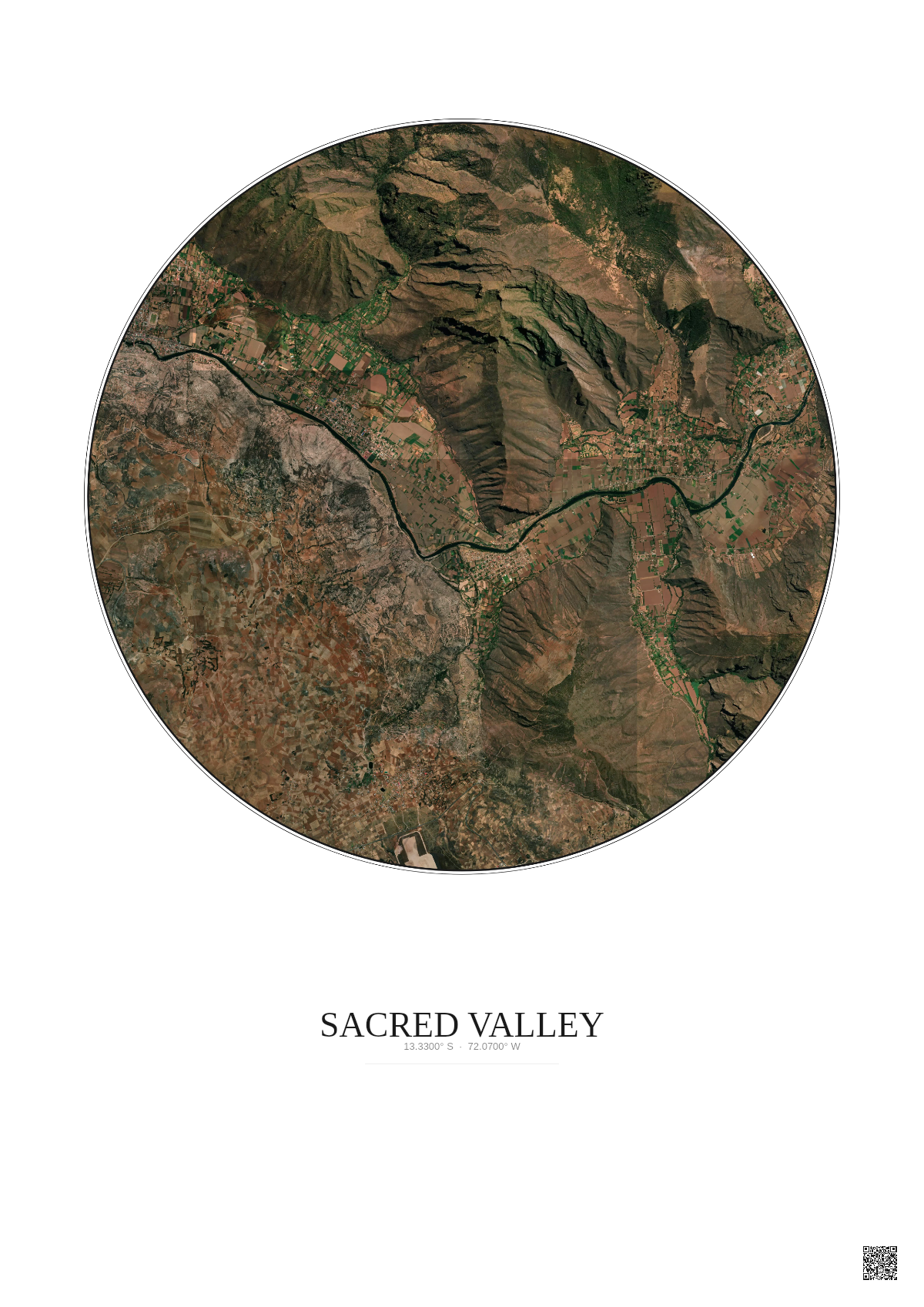 Affiche Sacred Valley – Poster vue satellite 5km Couleur | Gravura – Fond clair