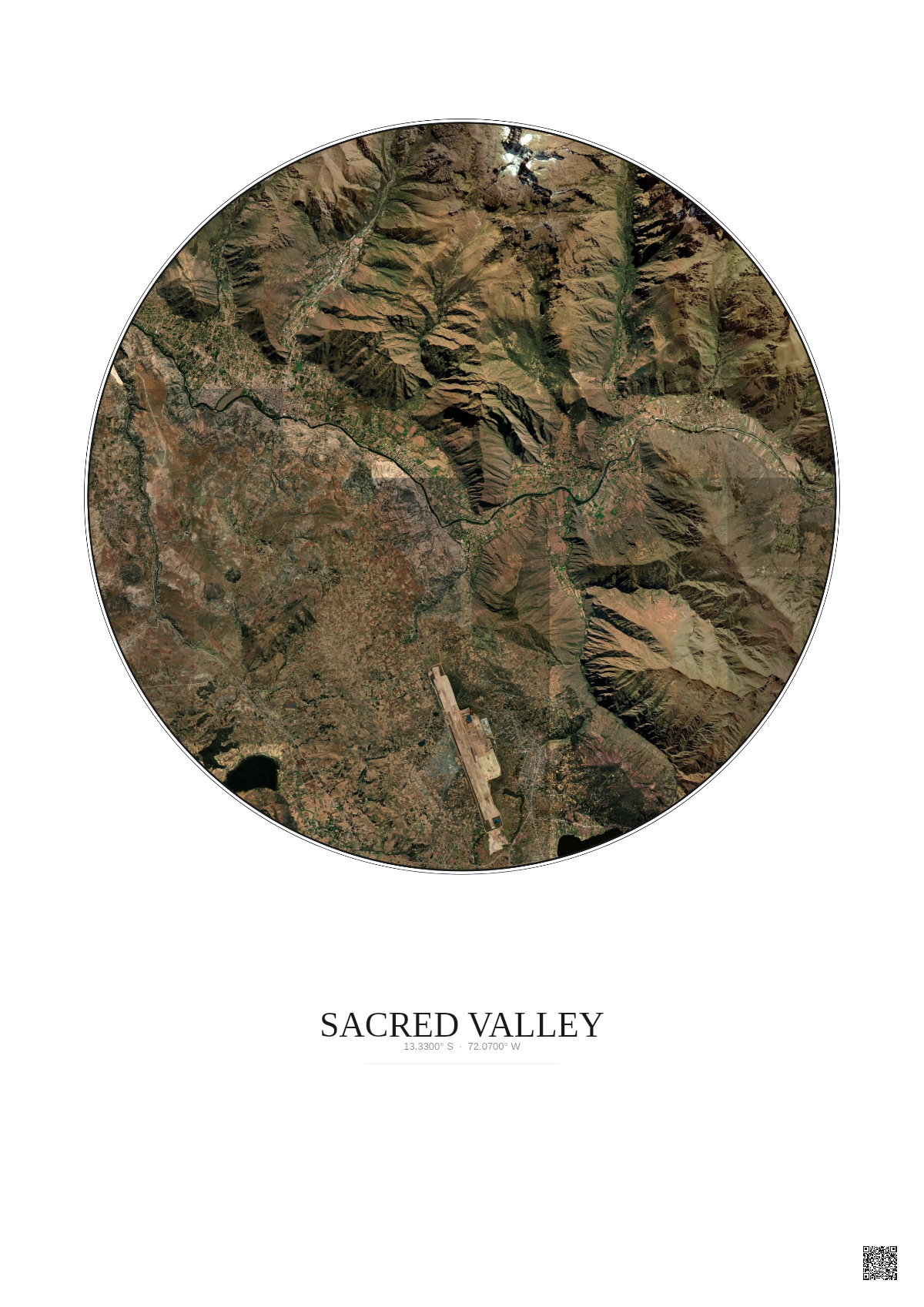 Affiche Sacred Valley – Poster vue satellite 10km Couleur | Gravura – Fond clair