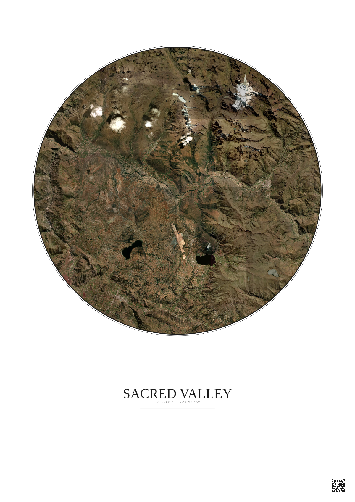 Affiche Sacred Valley – Poster vue satellite 20km Couleur | Gravura – Fond clair