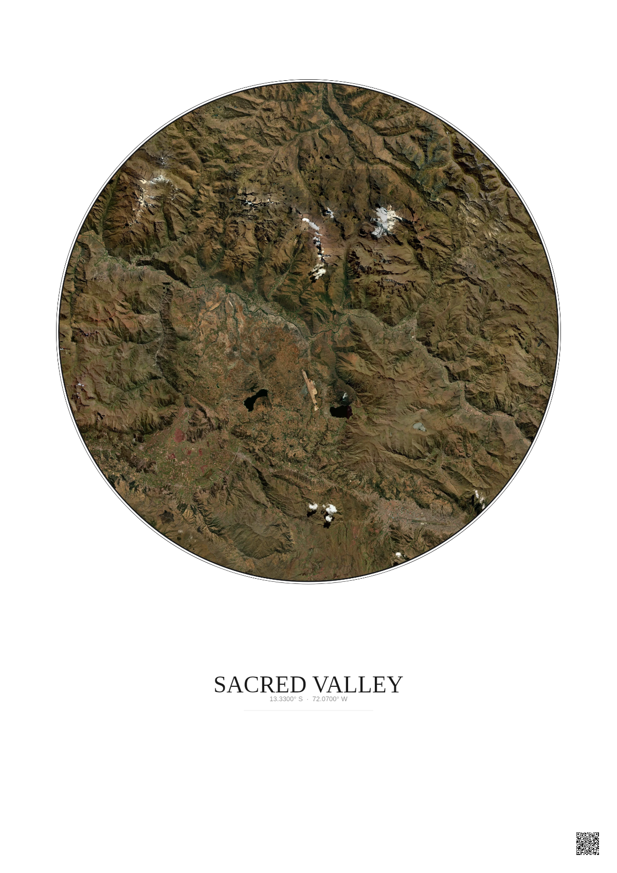 Affiche Sacred Valley – Poster vue satellite 30km Couleur | Gravura – Fond clair