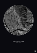 Affiche Sacred Valley – Poster vue satellite 1km N&B | Gravura – Fond foncé
