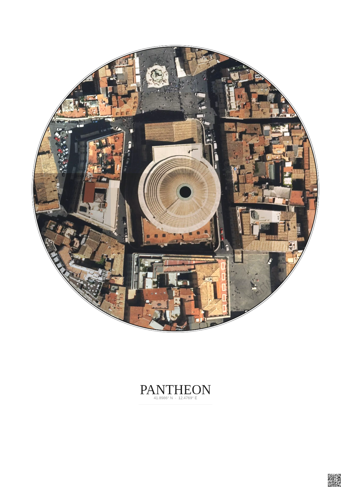 Affiche Pantheon – Poster vue satellite 0.1km Couleur | Gravura – Fond clair