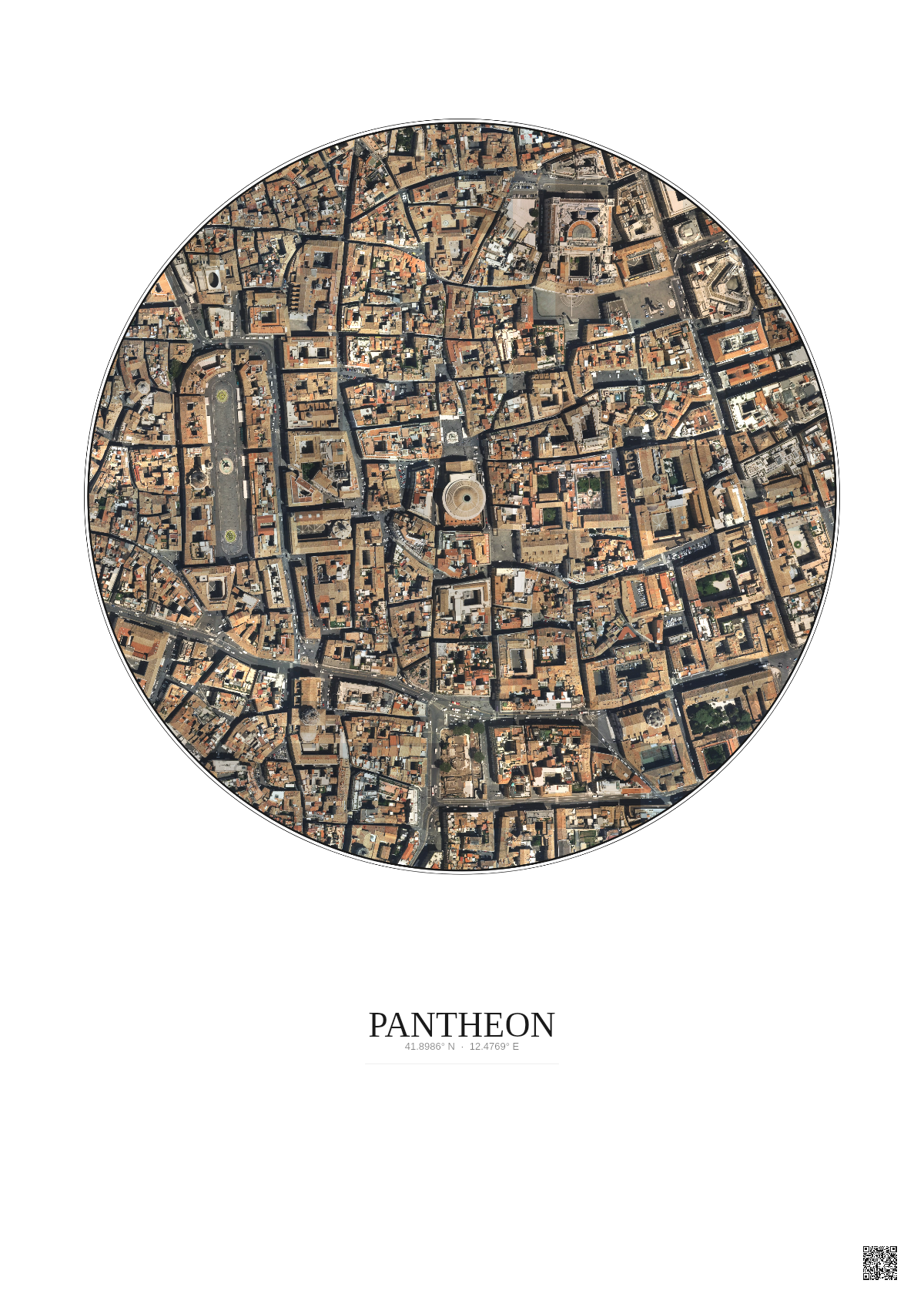 Affiche Pantheon – Poster vue satellite 0.5km Couleur | Gravura – Fond clair