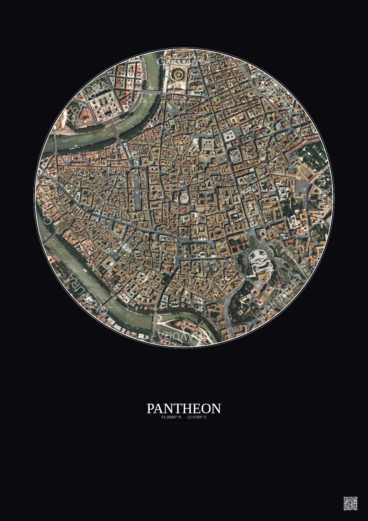 Affiche Pantheon – Poster vue satellite 1km Couleur | Gravura – Fond foncé