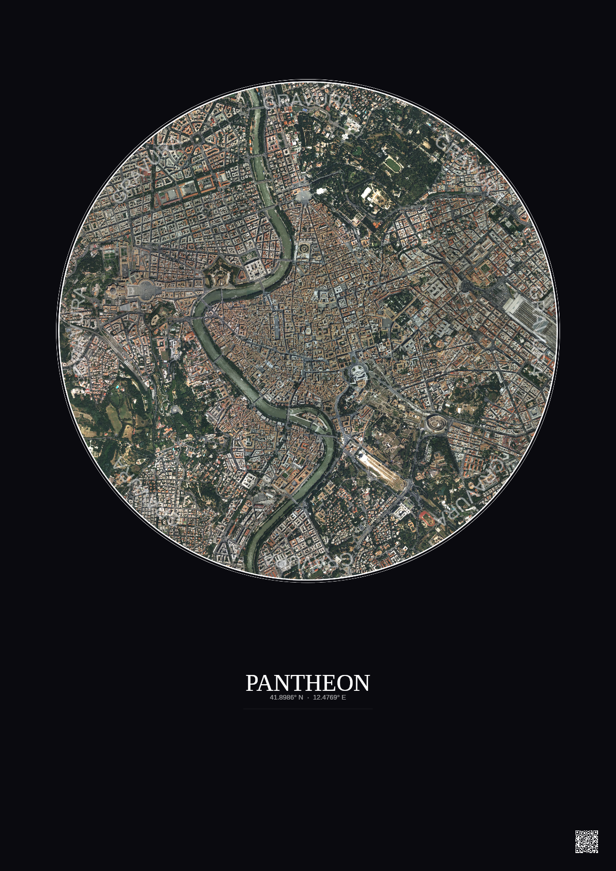 Affiche Pantheon – Poster vue satellite 2.5km Couleur | Gravura – Fond foncé