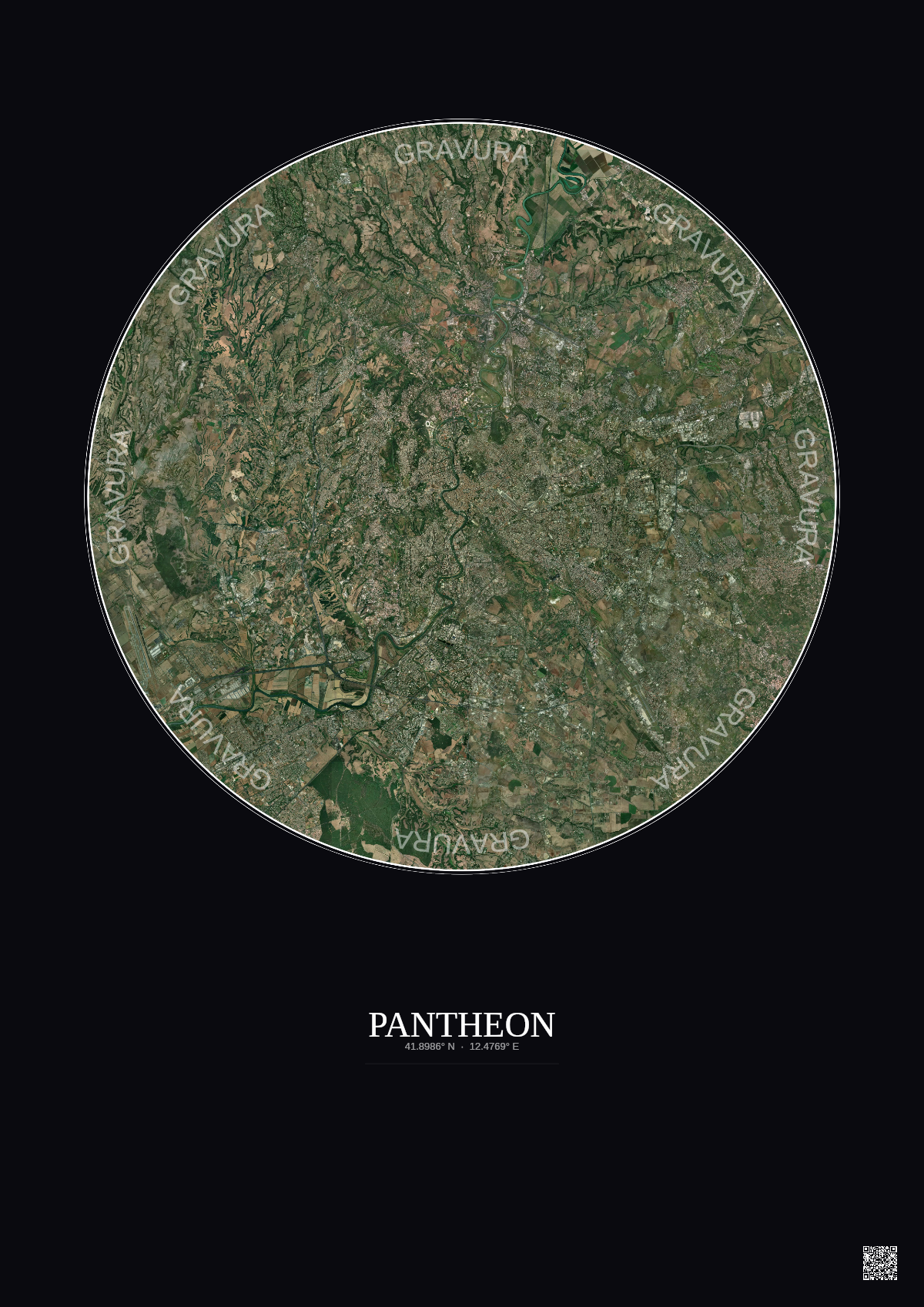 Affiche Pantheon – Poster vue satellite 20km Couleur | Gravura – Fond foncé