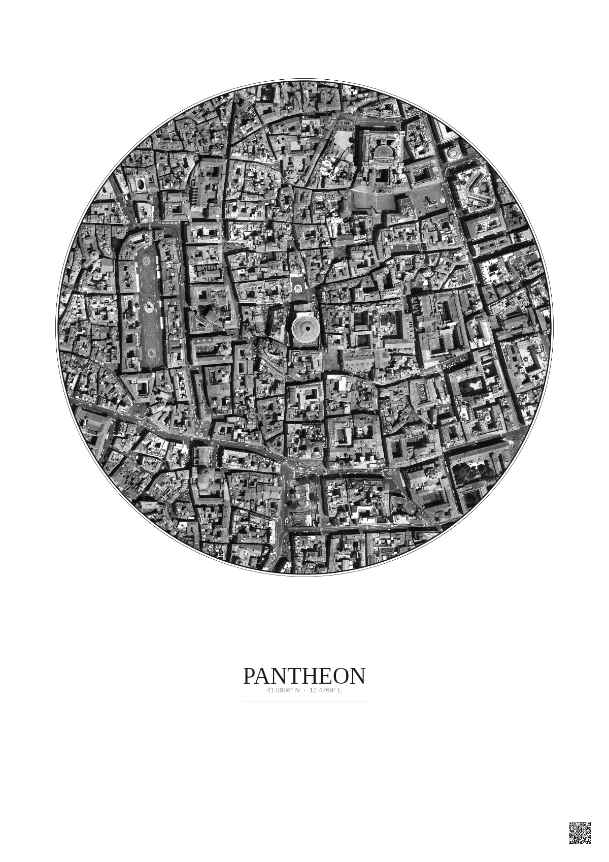 Affiche Pantheon – Poster vue satellite 0.5km N&B | Gravura – Fond clair