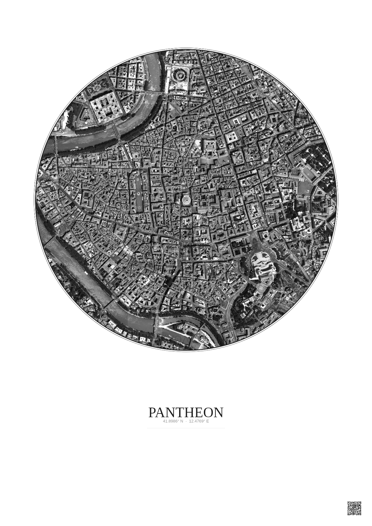 Affiche Pantheon – Poster vue satellite 1km N&B | Gravura – Fond clair