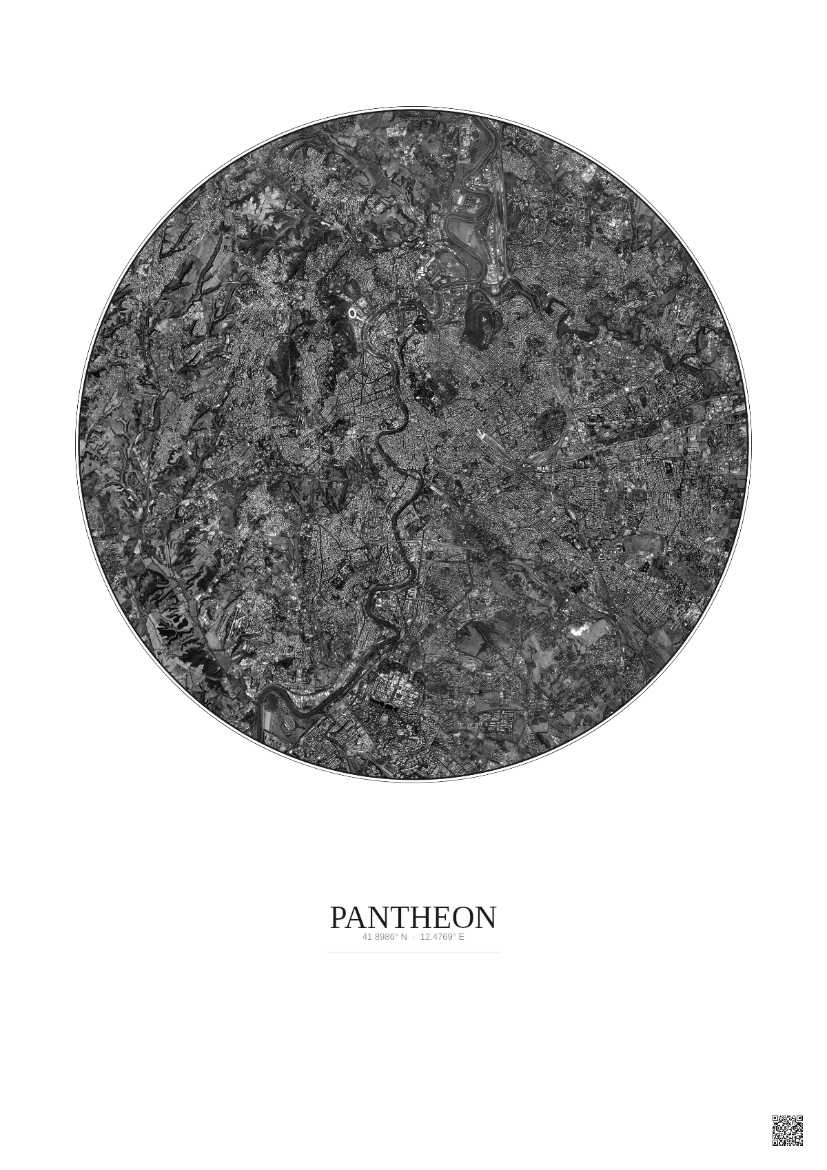 Affiche Pantheon – Poster vue satellite 10km N&B | Gravura – Fond clair