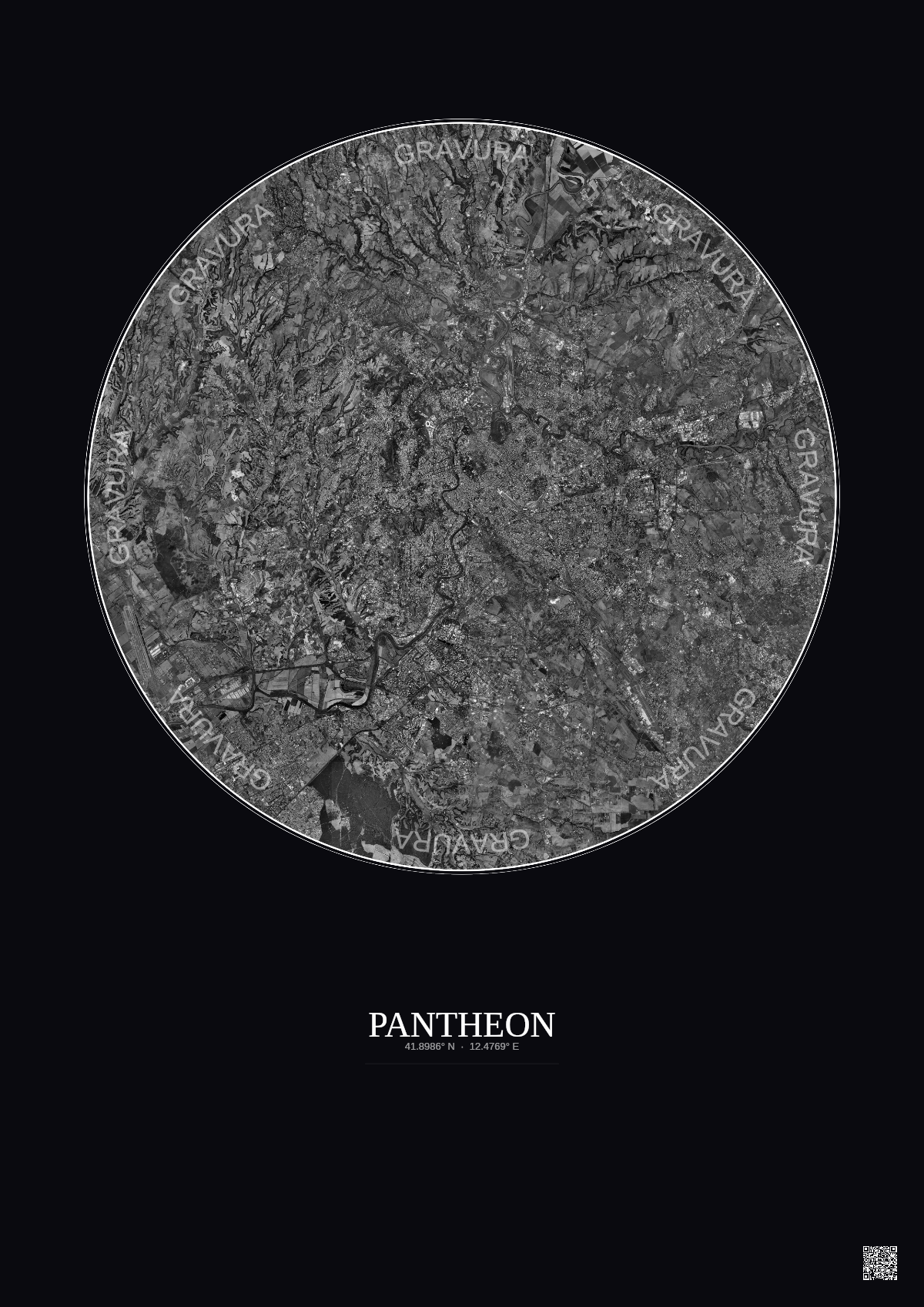 Affiche Pantheon – Poster vue satellite 20km N&B | Gravura – Fond foncé