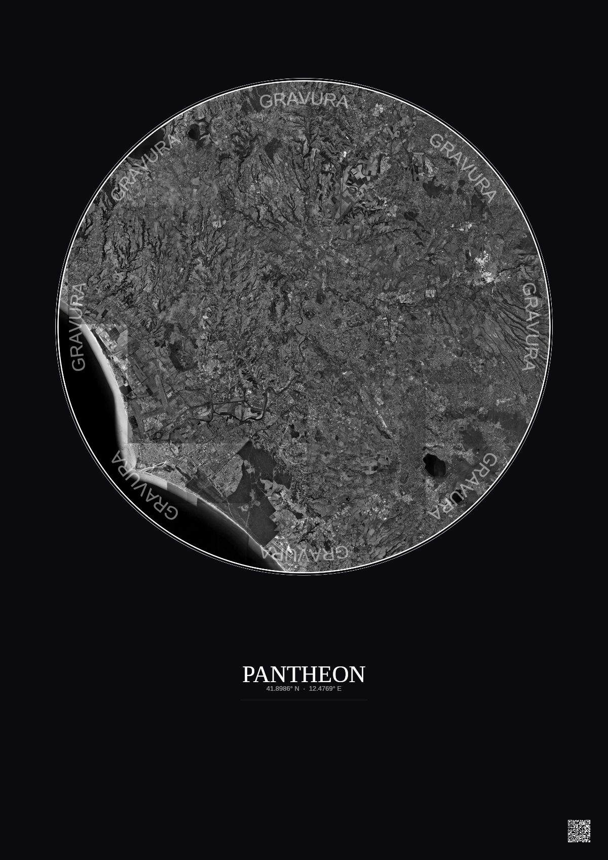Affiche Pantheon – Poster vue satellite 30km N&B | Gravura – Fond foncé