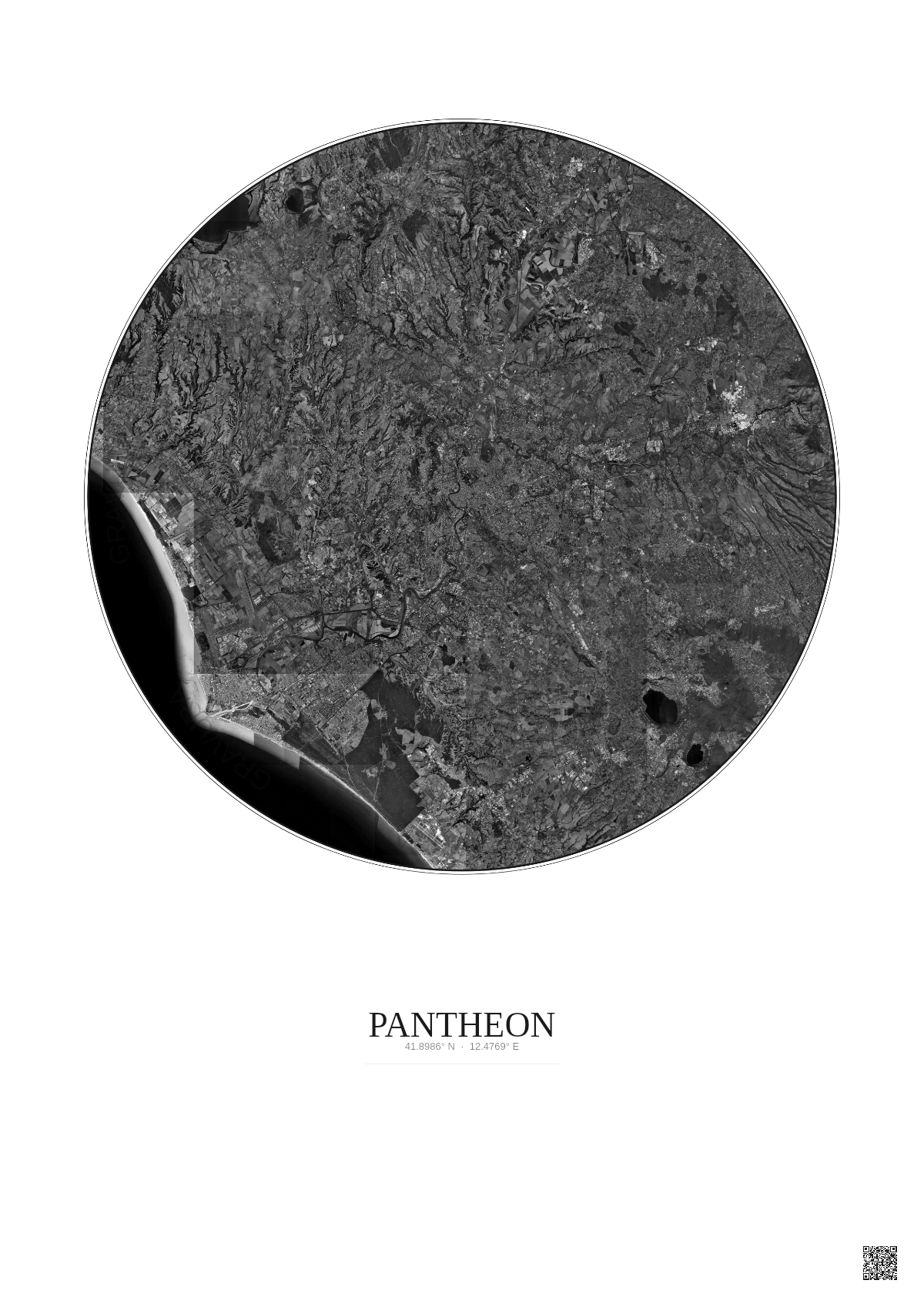 Affiche Pantheon – Poster vue satellite 30km N&B | Gravura – Fond clair