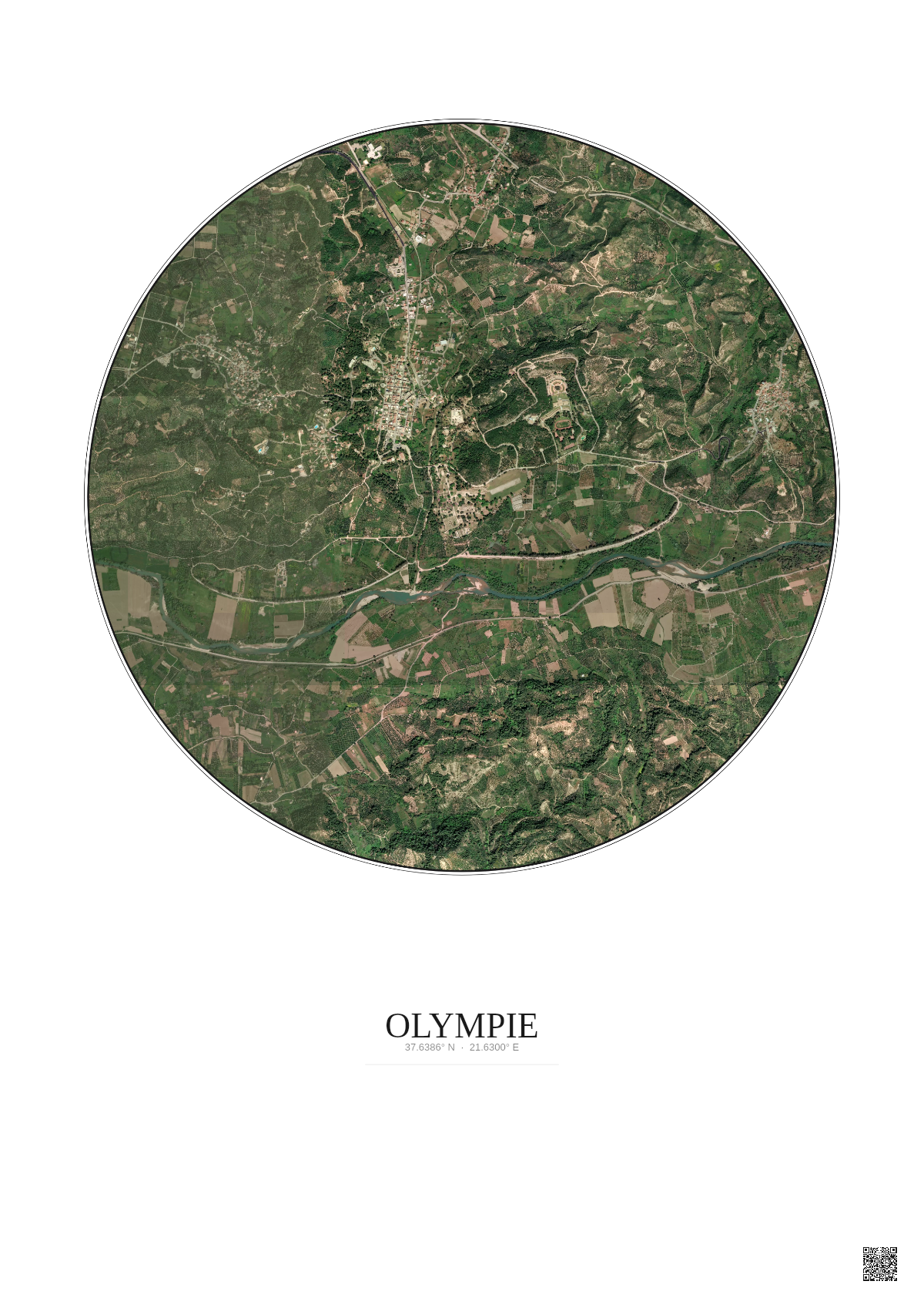 Affiche Olympie – Poster vue satellite 2.5km Couleur | Gravura – Fond clair