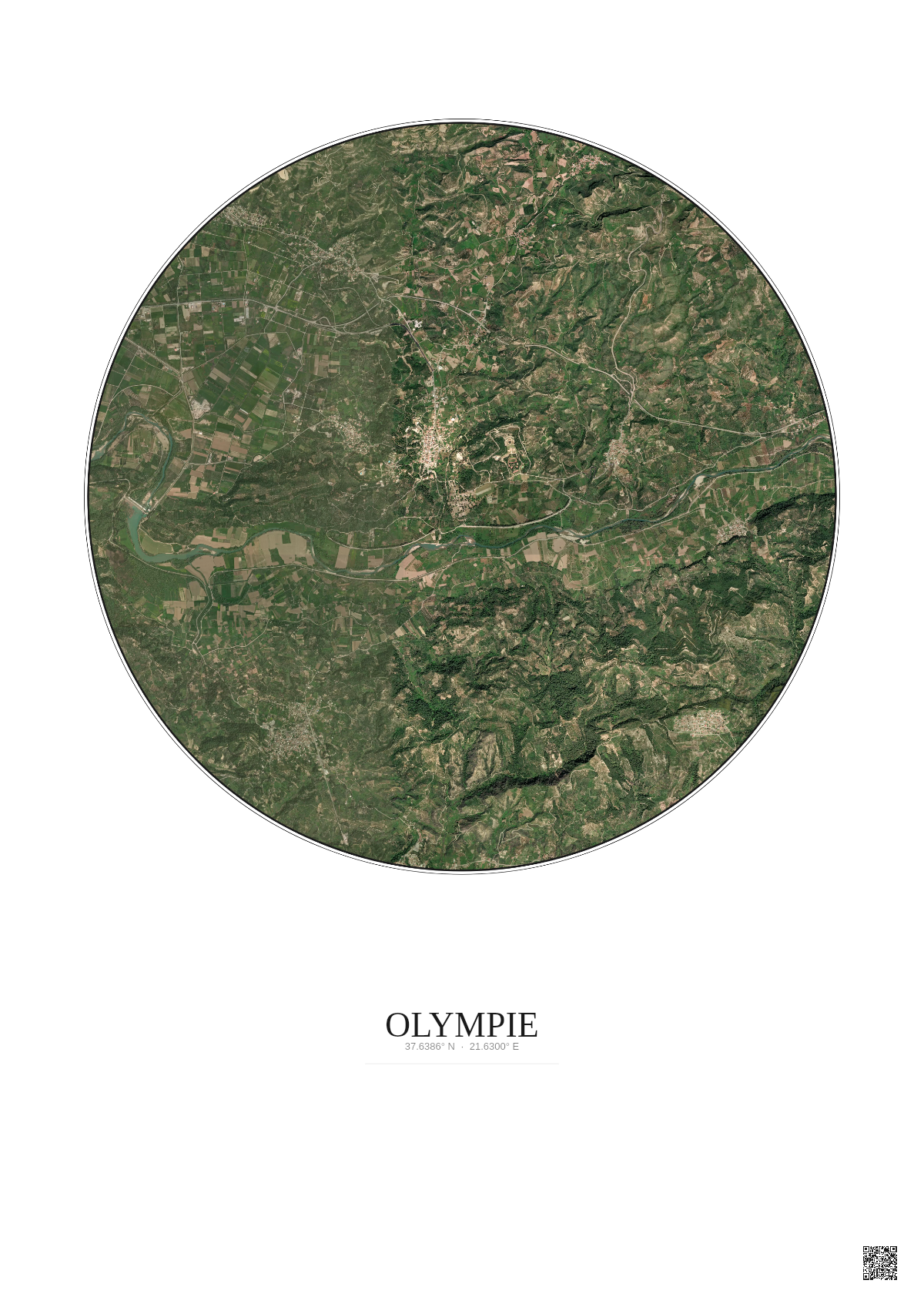 Affiche Olympie – Poster vue satellite 5km Couleur | Gravura – Fond clair