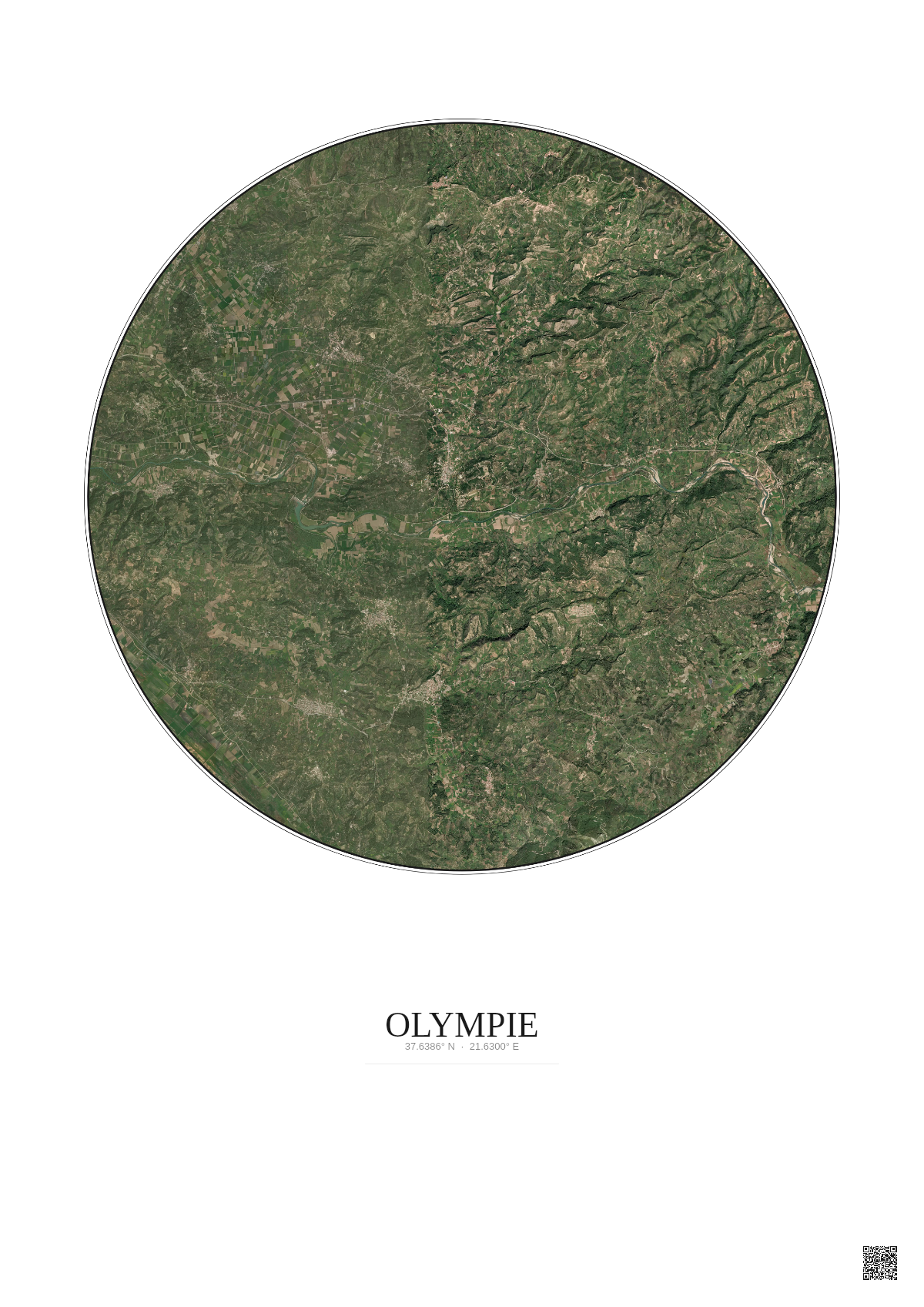Affiche Olympie – Poster vue satellite 10km Couleur | Gravura – Fond clair