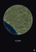 Affiche Olympie – Poster vue satellite 20km Couleur | Gravura – Fond foncé