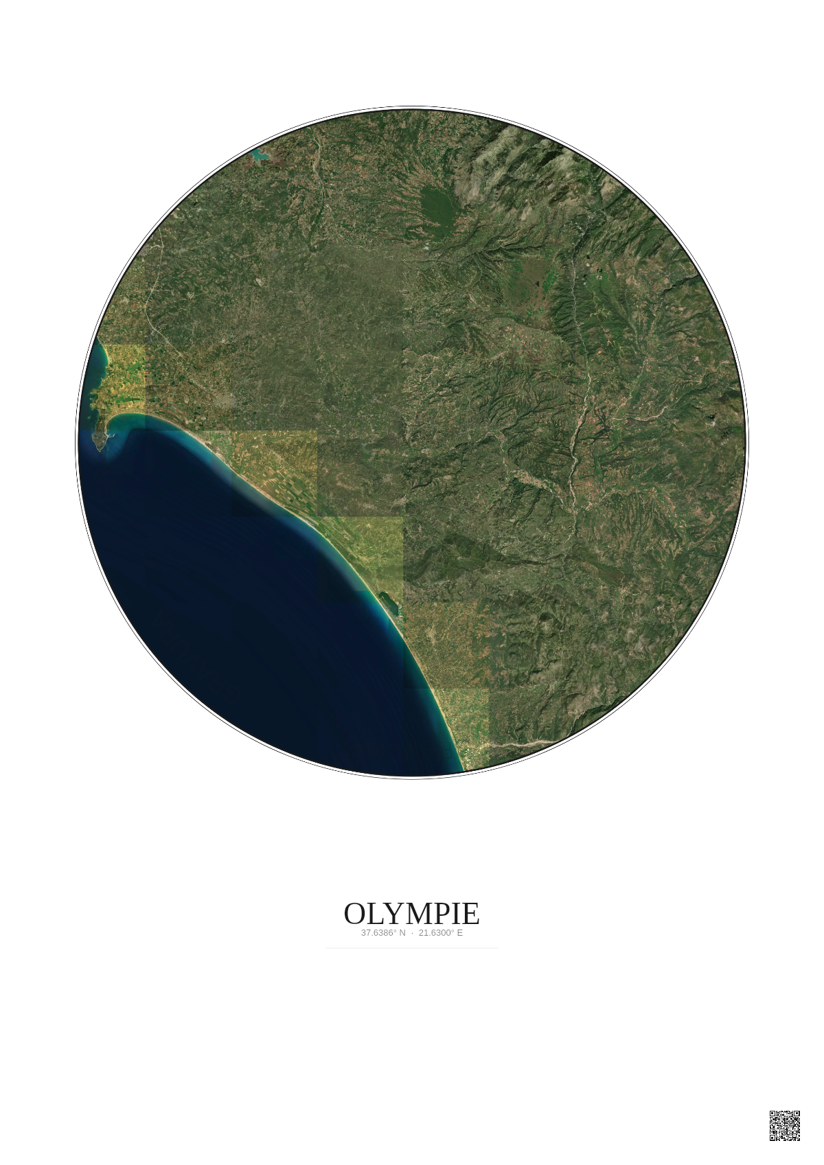 Affiche Olympie – Poster vue satellite 30km Couleur | Gravura – Fond clair