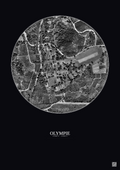 Affiche Olympie – Poster vue satellite 0.5km N&B | Gravura – Fond foncé