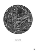 Affiche Olympie – Poster vue satellite 0.5km N&B | Gravura – Fond clair