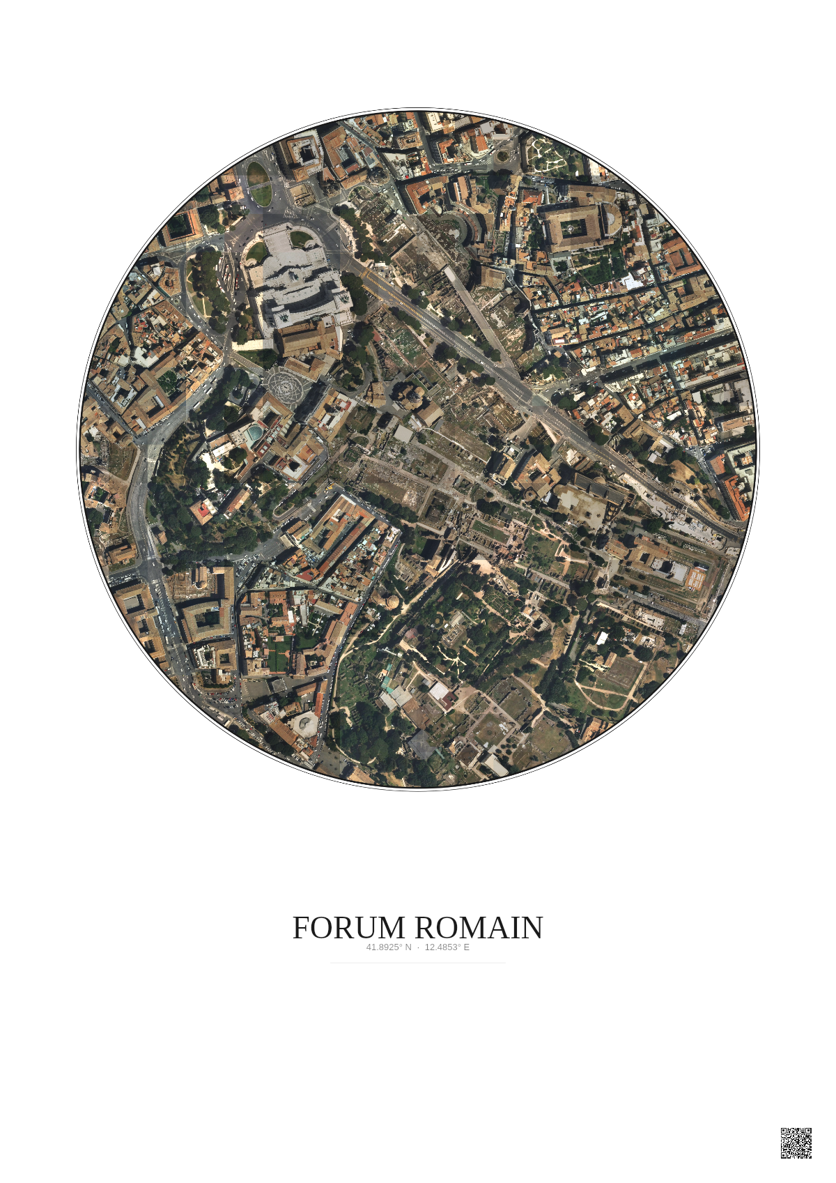 Affiche Forum Romain – Poster vue satellite 0.5km Couleur | Gravura – Fond clair