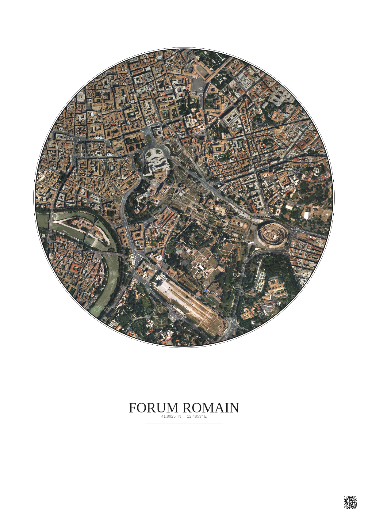 Affiche Forum Romain – Poster vue satellite 1km Couleur | Gravura – Fond clair