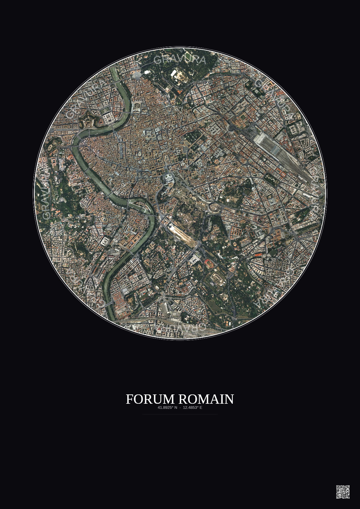 Affiche Forum Romain – Poster vue satellite 2.5km Couleur | Gravura – Fond foncé