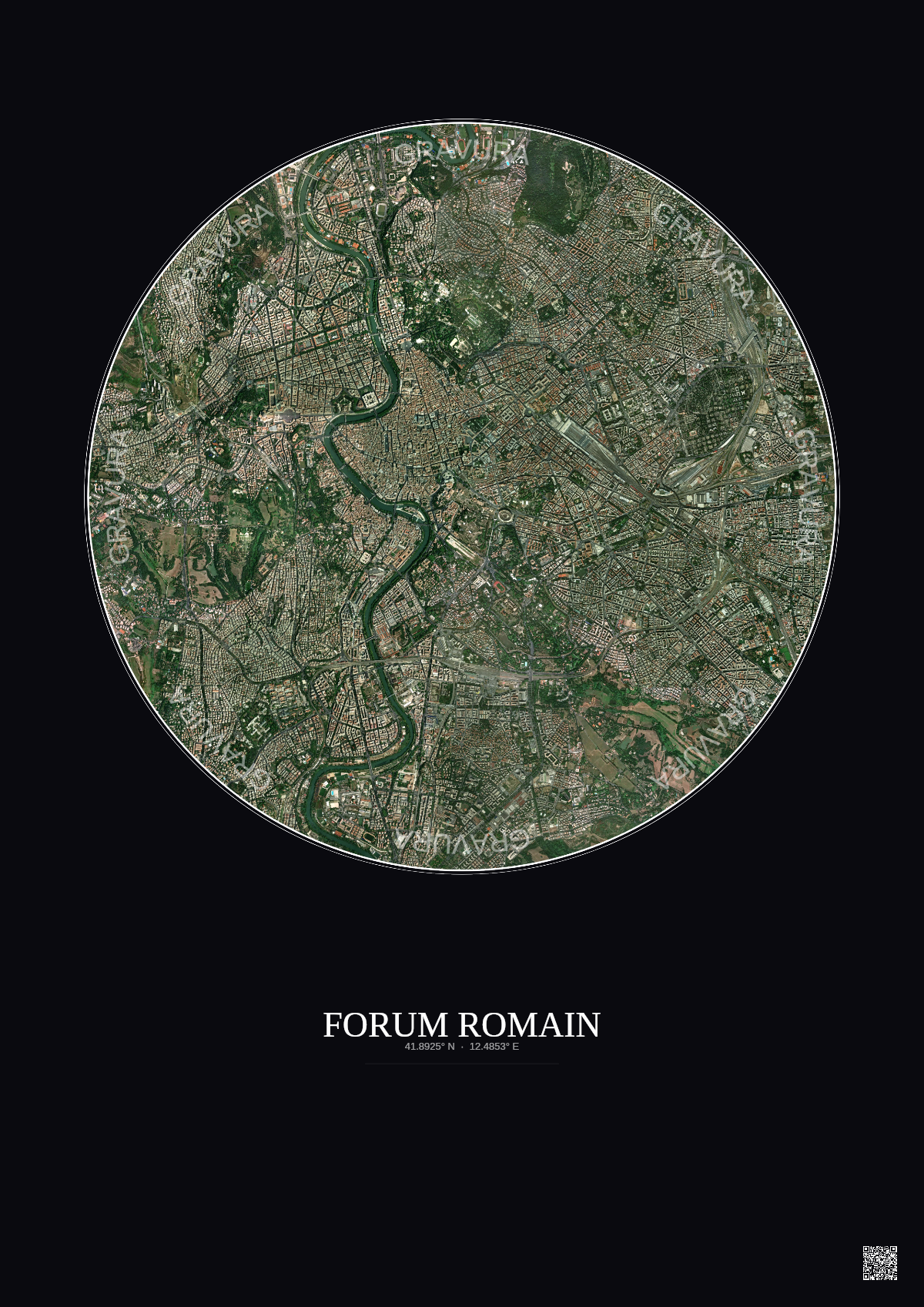 Affiche Forum Romain – Poster vue satellite 5km Couleur | Gravura – Fond foncé