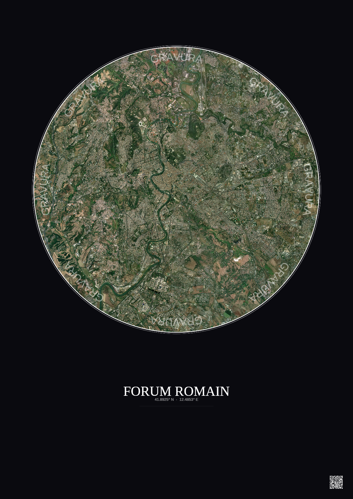 Affiche Forum Romain – Poster vue satellite 10km Couleur | Gravura – Fond foncé