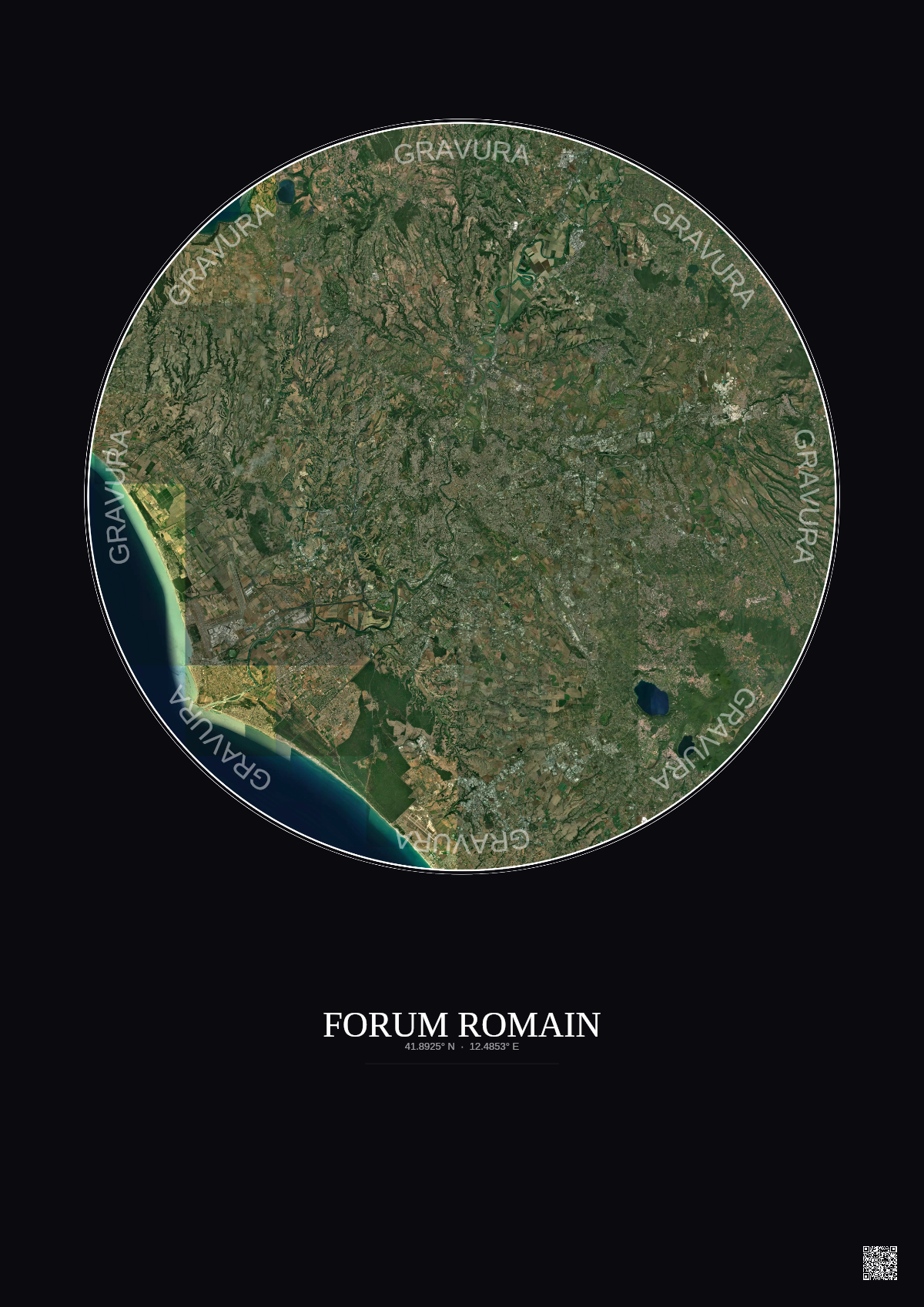 Affiche Forum Romain – Poster vue satellite 30km Couleur | Gravura – Fond foncé