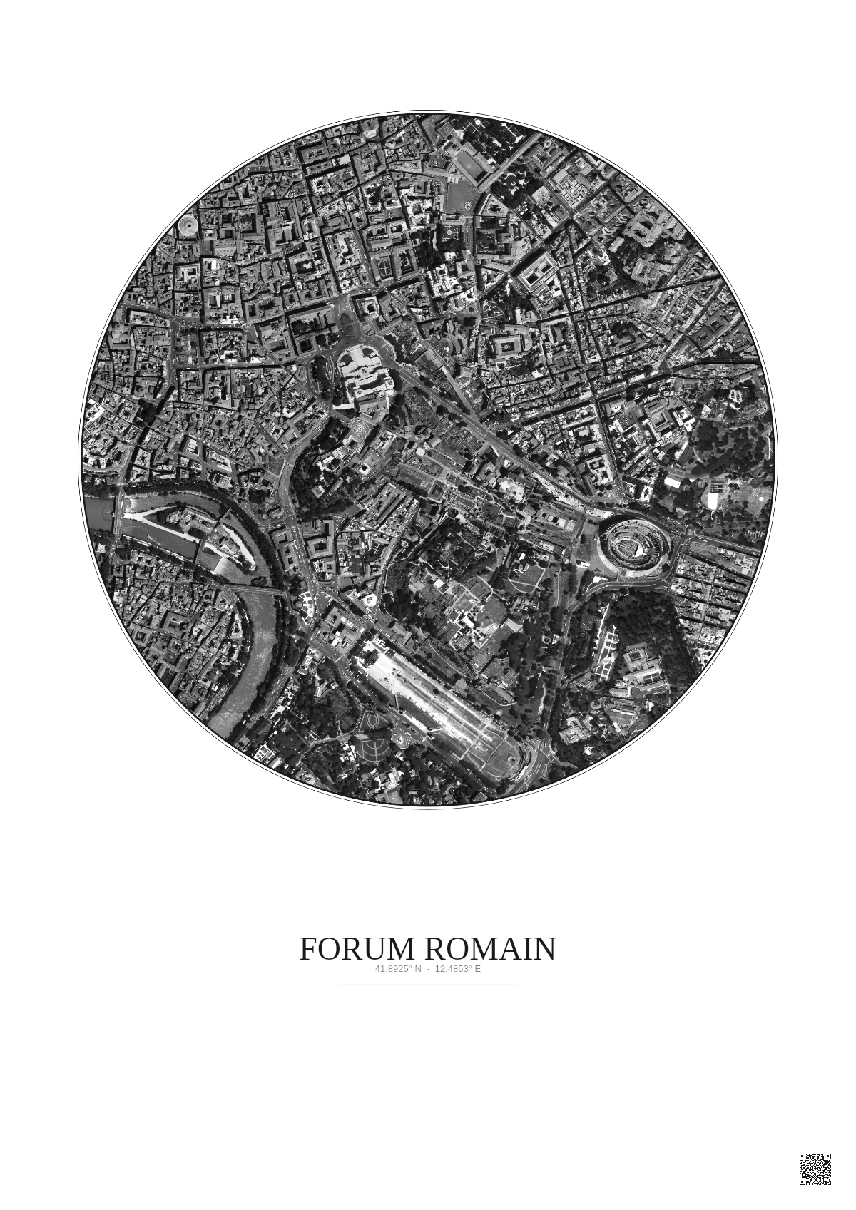Affiche Forum Romain – Poster vue satellite 1km N&B | Gravura – Fond clair
