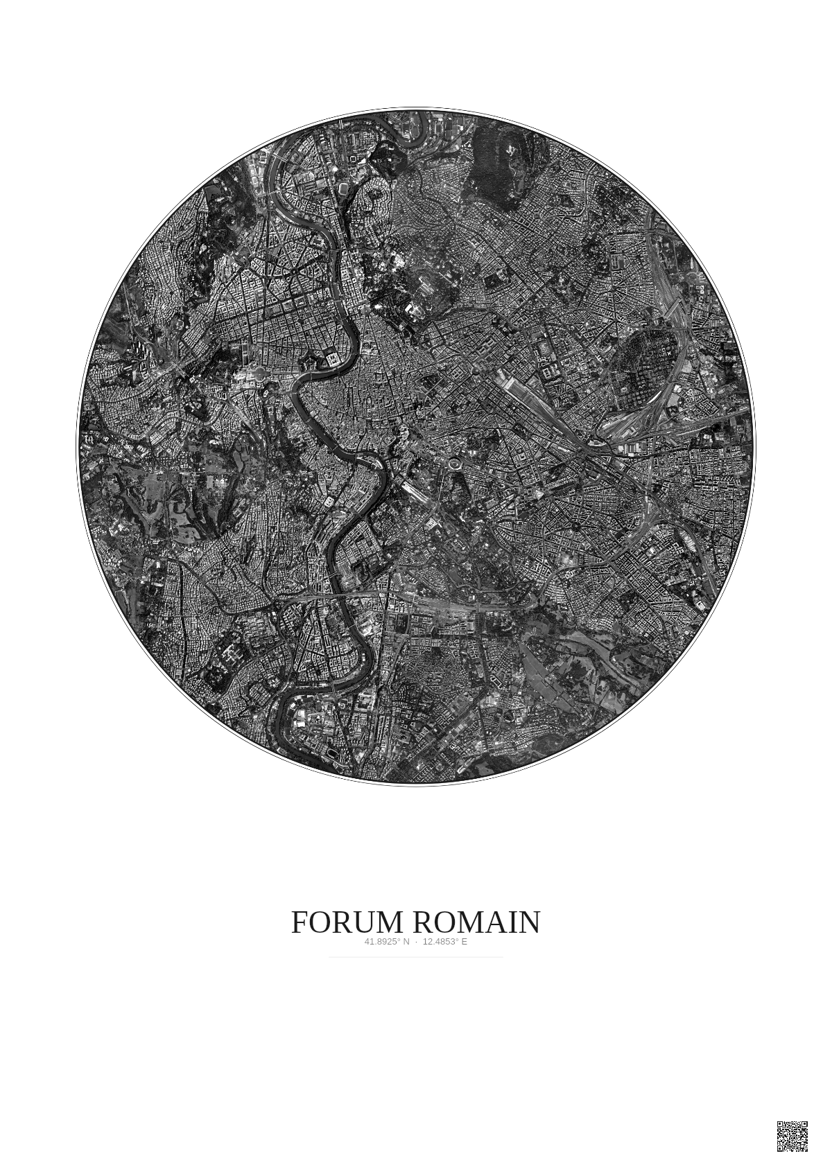 Affiche Forum Romain – Poster vue satellite 5km N&B | Gravura – Fond clair