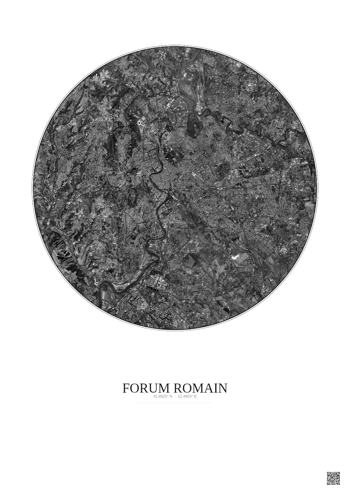 Affiche Forum Romain – Poster vue satellite 10km N&B | Gravura – Fond clair