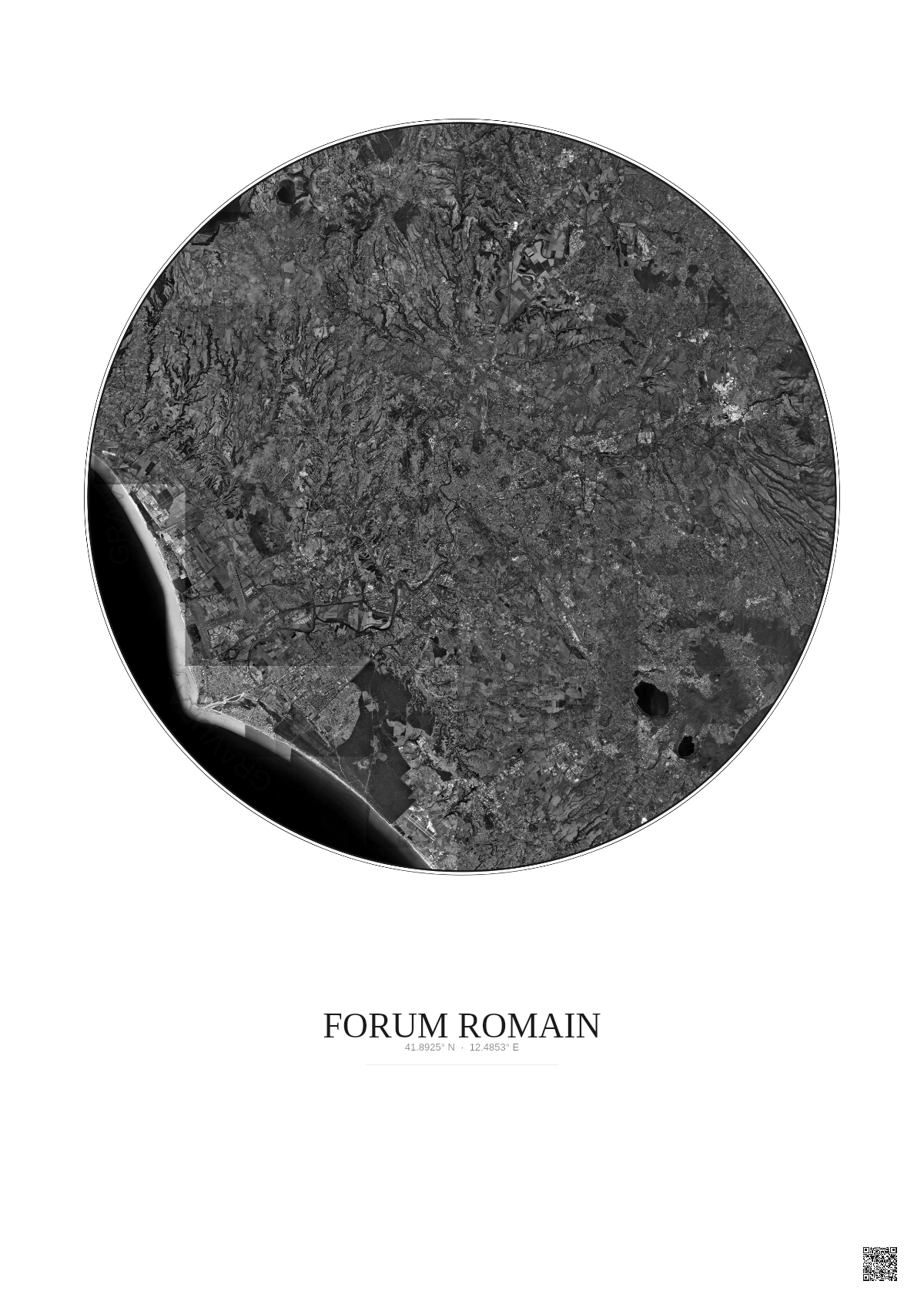 Affiche Forum Romain – Poster vue satellite 30km N&B | Gravura – Fond clair