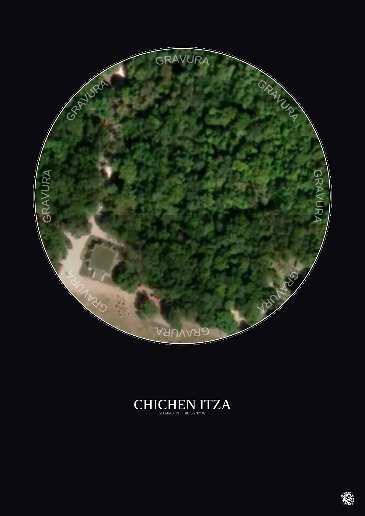 Affiche Chichen Itza – Poster vue satellite 0.1km Couleur | Gravura – Fond foncé
