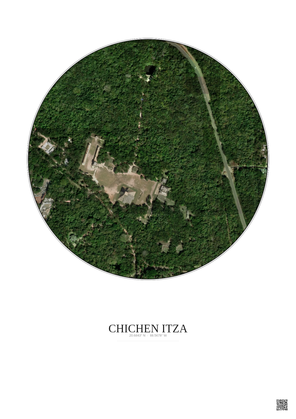 Affiche Chichen Itza – Poster vue satellite 0.5km Couleur | Gravura – Fond clair