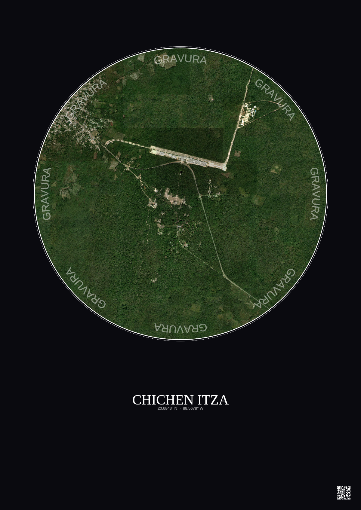 Affiche Chichen Itza – Poster vue satellite 2.5km Couleur | Gravura – Fond foncé